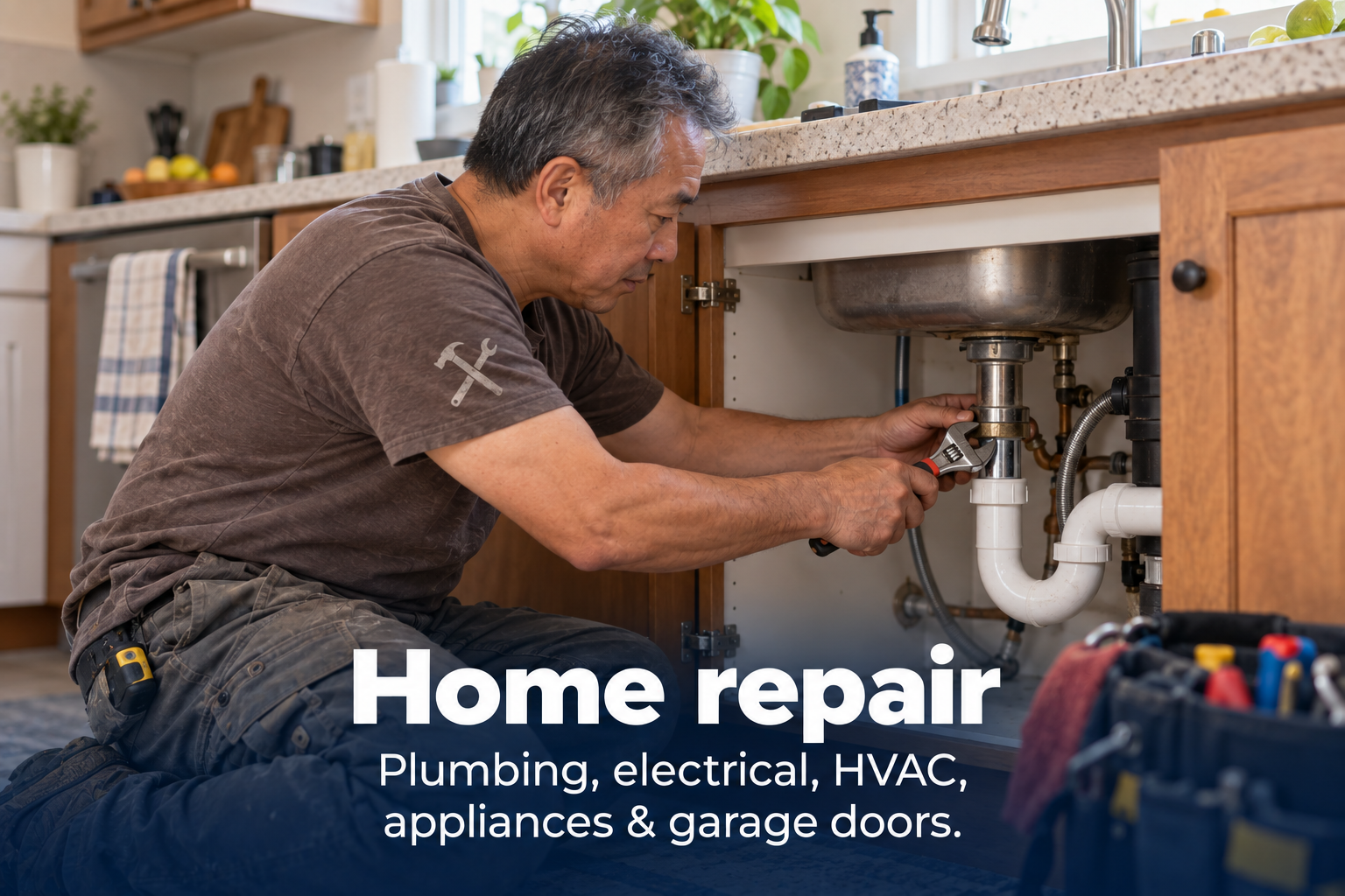 Home repair. Plumbing, electrical, HVAC, appliances & garage doors.